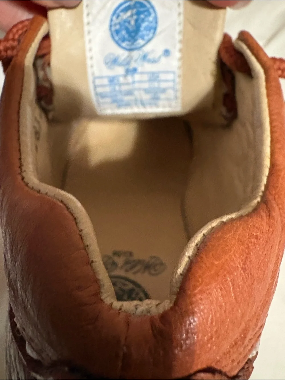 Kids 11.5 Wild West Ostrich Leather Lace-Up Driving Moc Tan/Orange